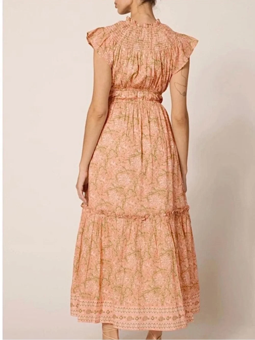 NWT CLEOBELLA Indira Ruffle Tiered Cotton Dress Blush Pink Small - Picture 7 of 7